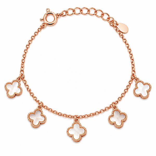 Rose Gold Mother of Pearl Clover Charm Bracelet