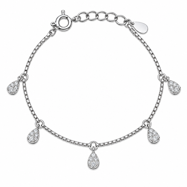 Dazzling Teardrop Charm 92.5 Silver Bracelet
