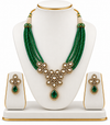 Emerald Green Moissanite Pearl Necklace & Pendant Set in 92.5 Silver