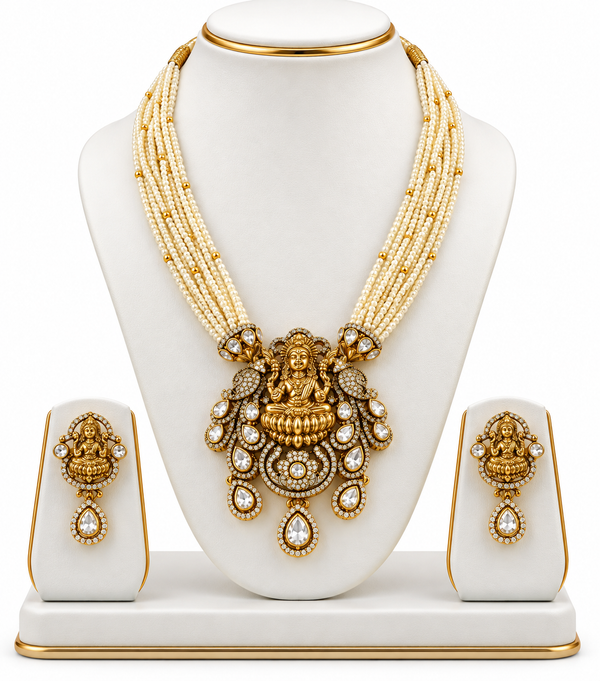 Divine Goddess Lakshmi Moissanite Pendant Set in 92.5 Silver