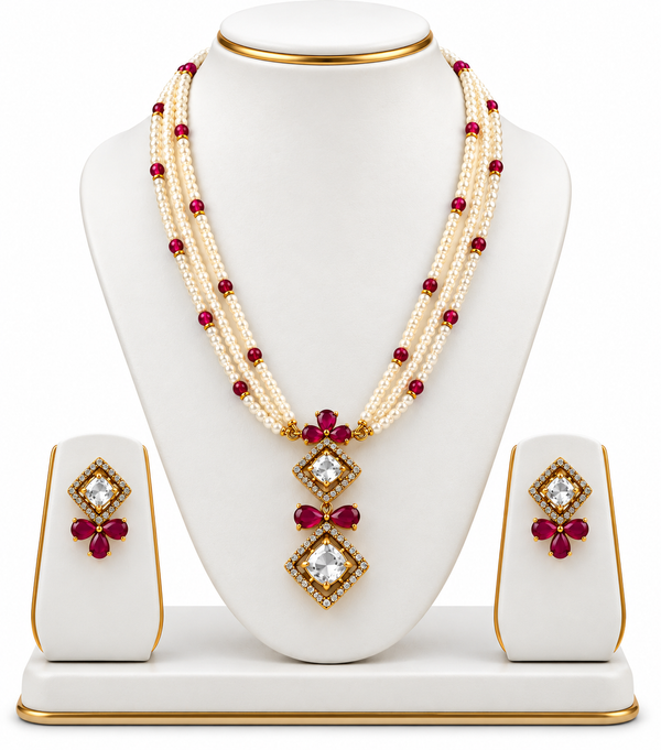 Ruby Red Moissanite Pearl Pendant Set in 92.5 Silver