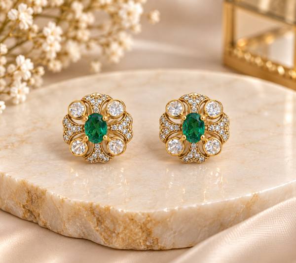 Emerald Bloom Moissanite Stud Earrings