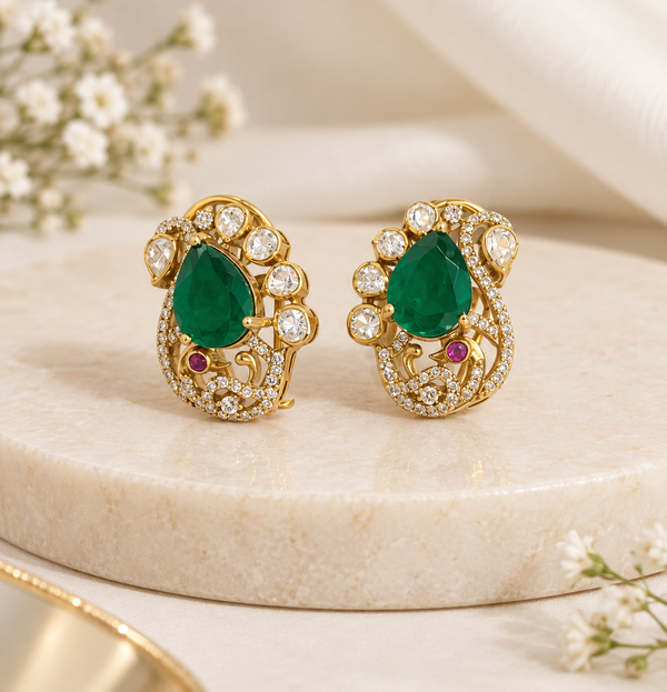 Emerald Elegance Moissanite Statement Earrings