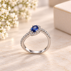 Blue Sapphire Moissanite Halo Ring