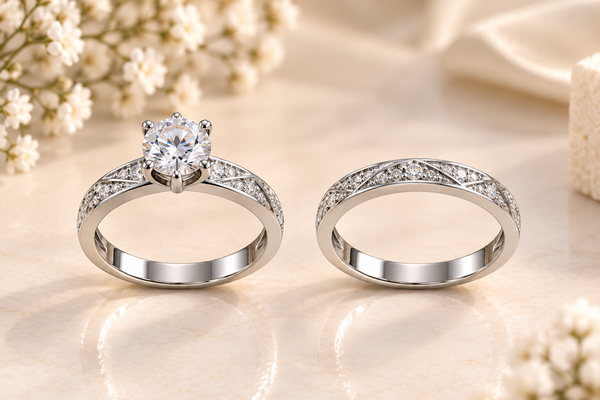 Sparkling Moissanite Statement Ring Pair