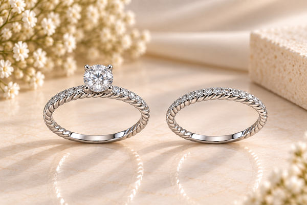 Twisted Solitaire & Sparkling Stone Ring Pair