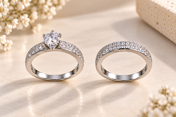 Sparkling Solitaire & Pavé Stone Ring Pair