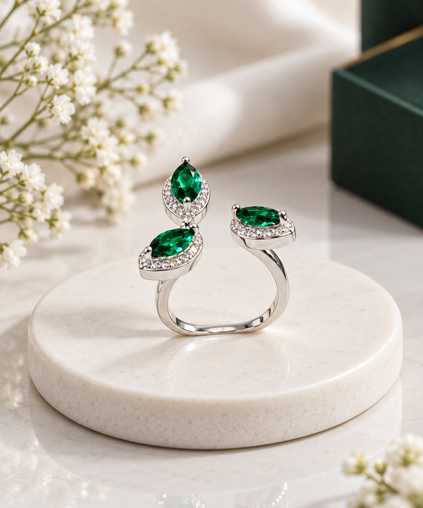 Elegant Emerald Green Halo Statement Ring