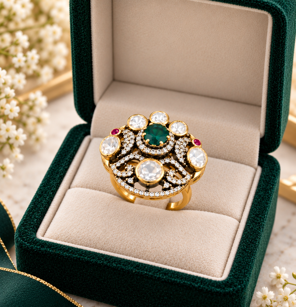 Exquisite Green Emerald & Moissanite Halo Ring – Premium 92.5 Silver Jewellery