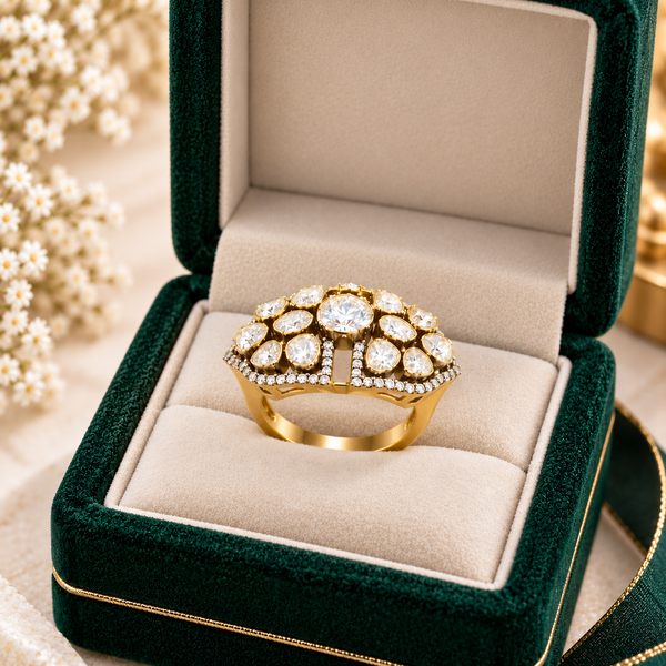 Classic Round-Cut Moissanite Halo Ring – Premium 92.5 Hallmarked Silver