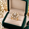 Luxury Floral Halo Moissanite Ring – 92.5 Hallmarked Silver with Gold Finish