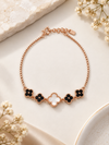 Rose Gold Black & Pearl Clover Bracelet