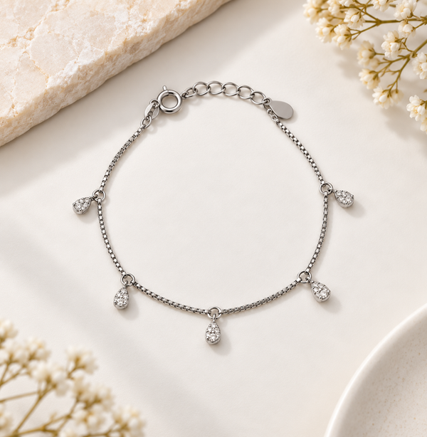 Dazzling Teardrop Charm 92.5 Silver Bracelet