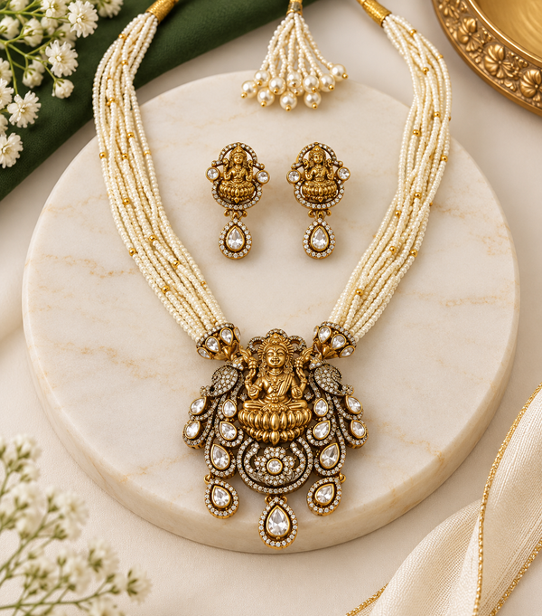Divine Goddess Lakshmi Moissanite Pendant Set in 92.5 Silver