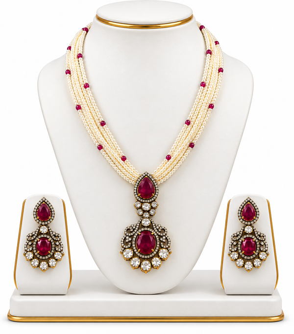 Ruby Red Moissanite Pearl Pendant Set in 92.5 Silver