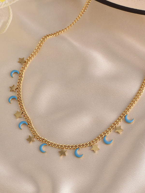 Aqua Moon & Star Necklace