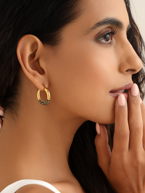 Half Emerald Hoop Earrings