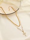 Layered Pearl Cross Necklace