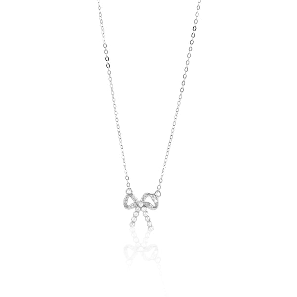 Silver Crystal Bow Necklace