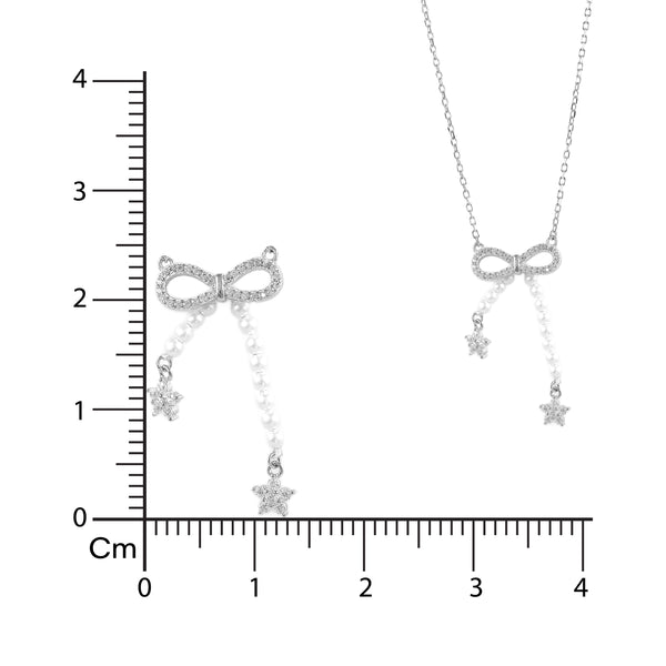 Silver Pearl Bow Elegance Necklace