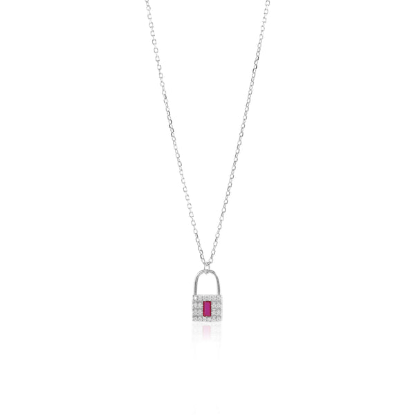 Silver Ruby Lock Necklace