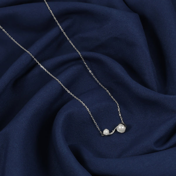 Silver Twin Pearl Droplet Necklace