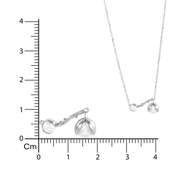 Silver Twin Pearl Droplet Necklace