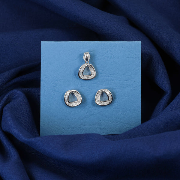 Silver Halo Triangle Pendant & Earrings Set