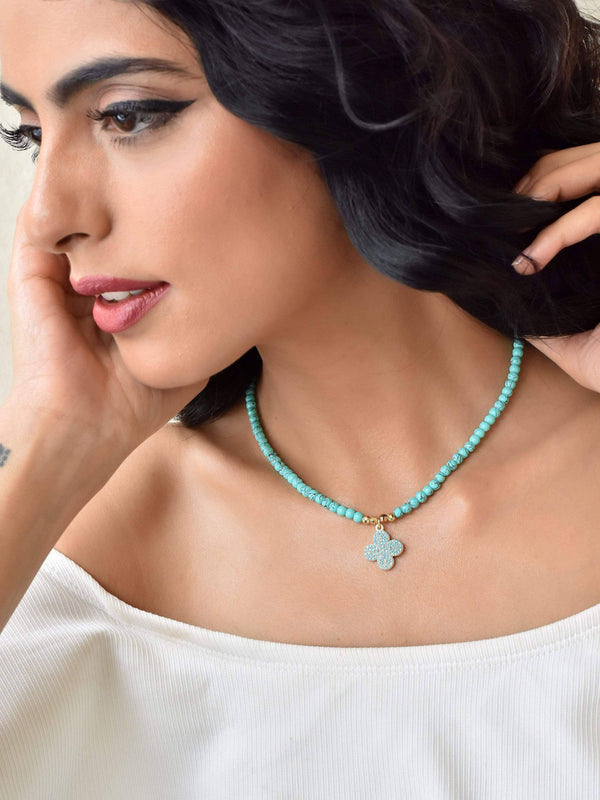 Clover Turquoise Beaded Choker Necklace