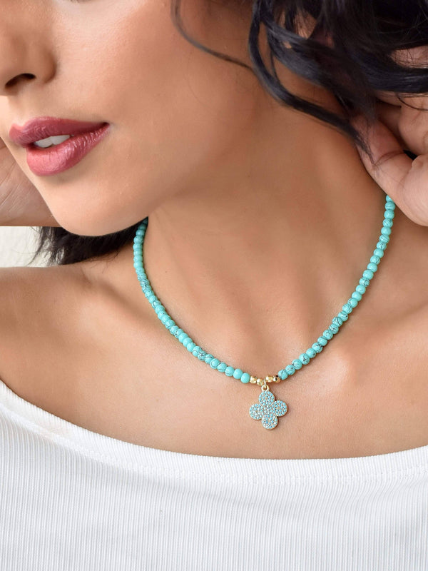 Clover Turquoise Beaded Choker Necklace