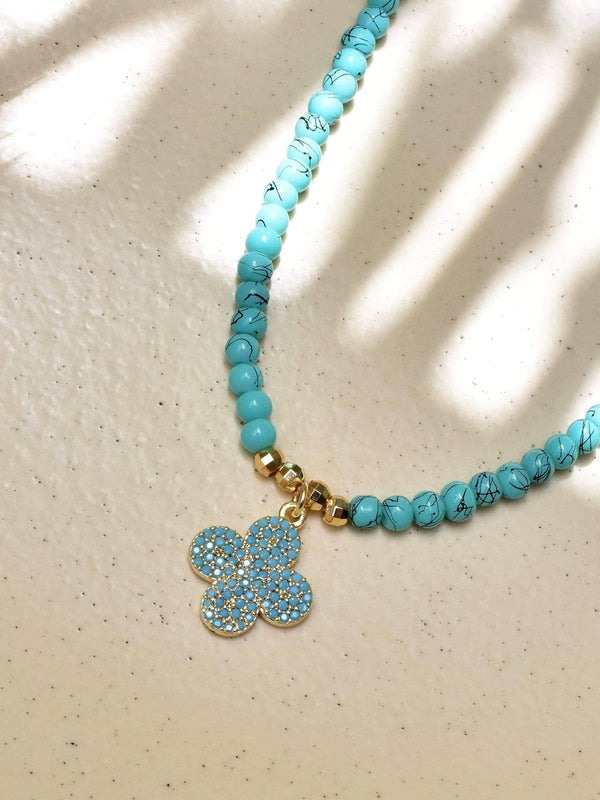 Clover Turquoise Beaded Choker Necklace